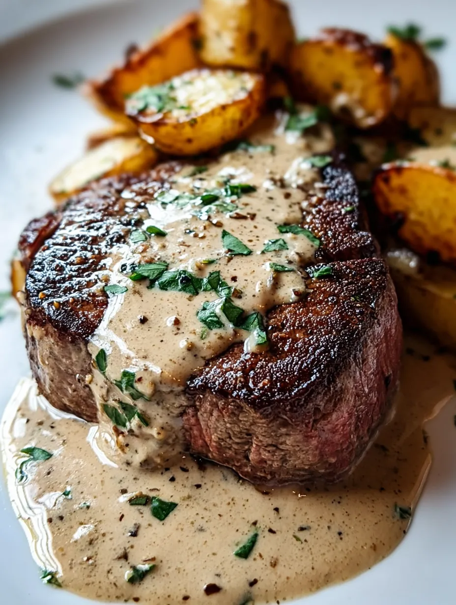 Ein Stück Fleisch, überzogen mit Rahmsoße.