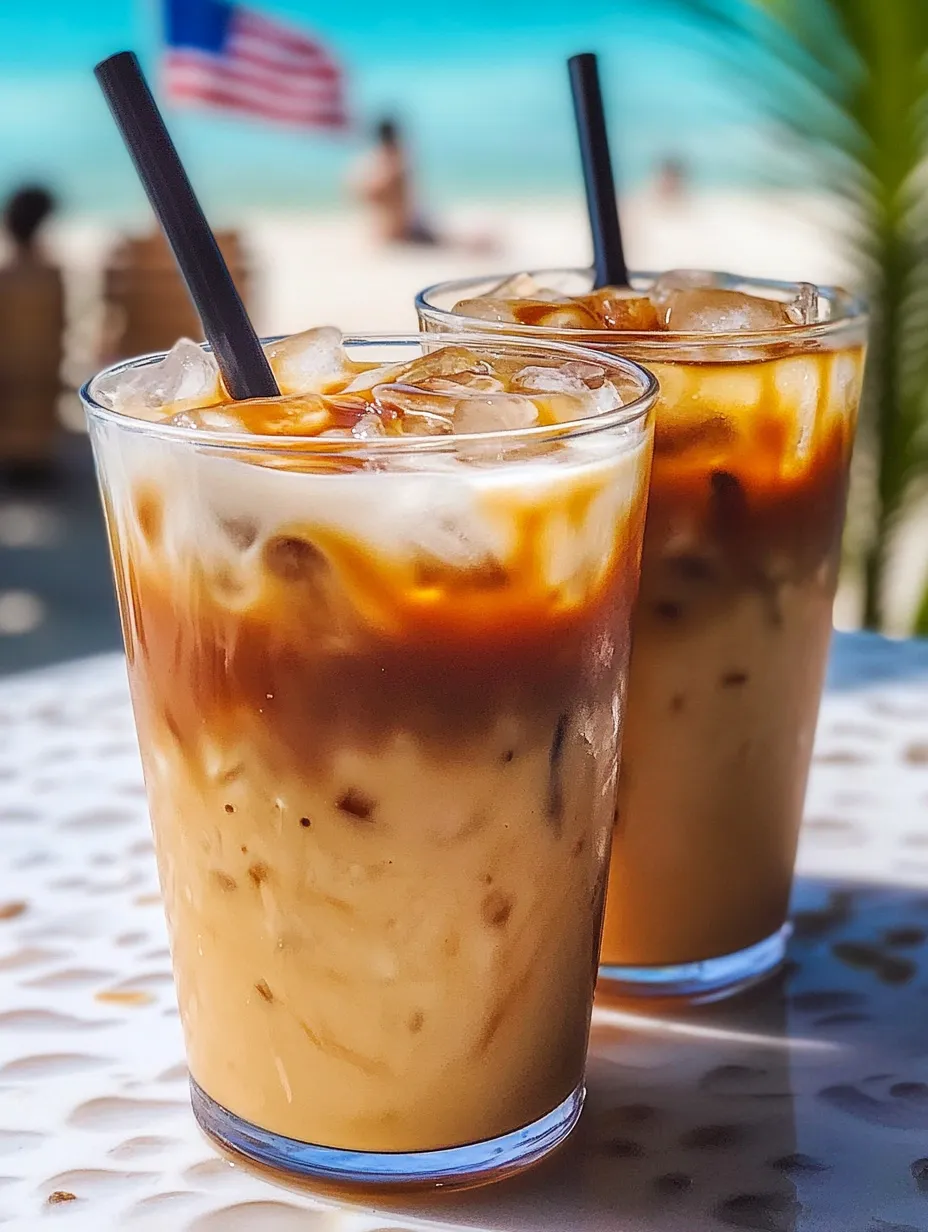 Zwei Gläser Eiskaffee auf dem Tisch.