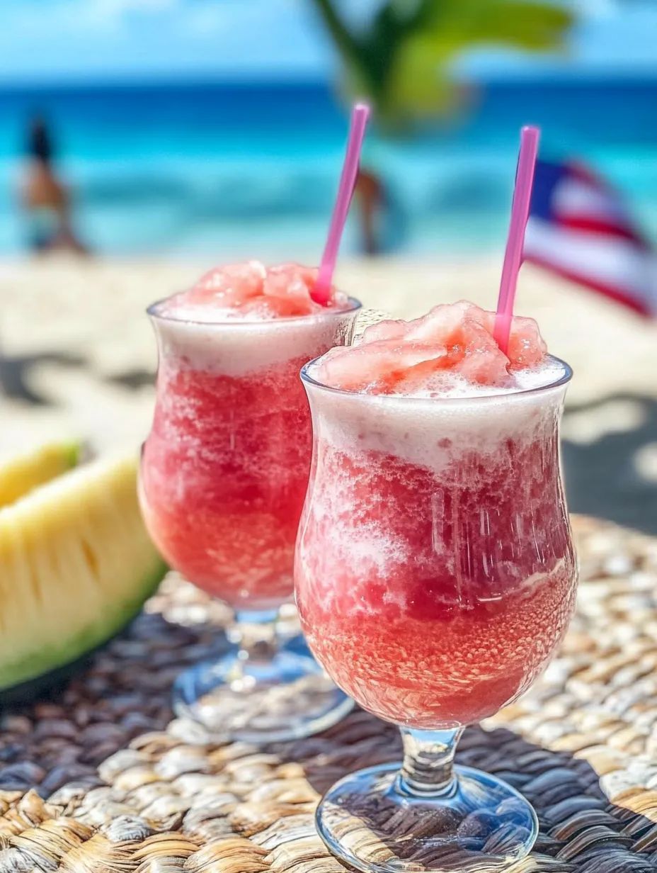 Zwei Gläser mit rosa Drink auf einem Tisch.