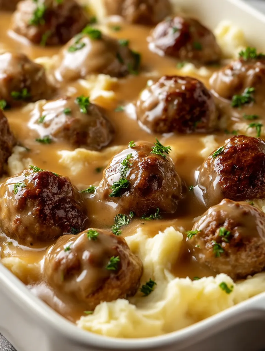 Ein Teller mit Hackbällchen und Kartoffeln.
