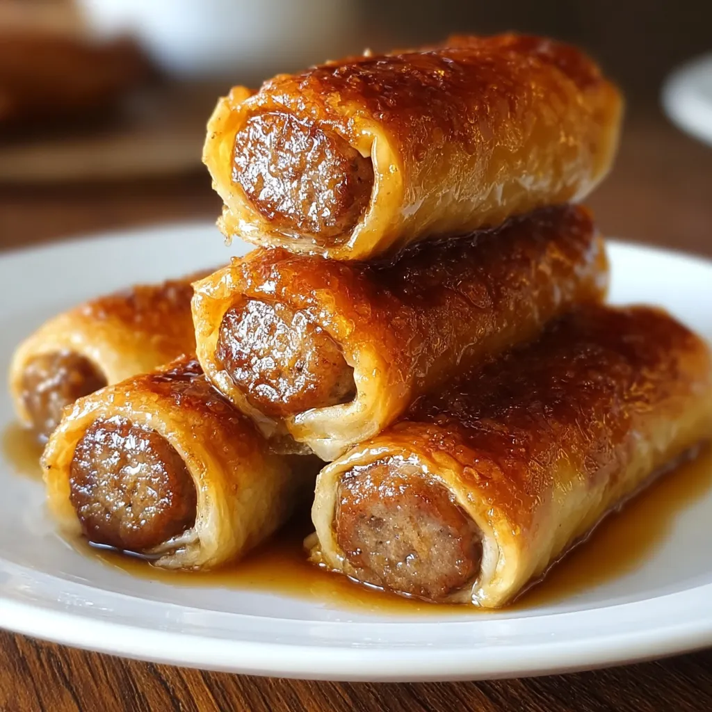 Ein Teller mit Würstchen und Sauce.