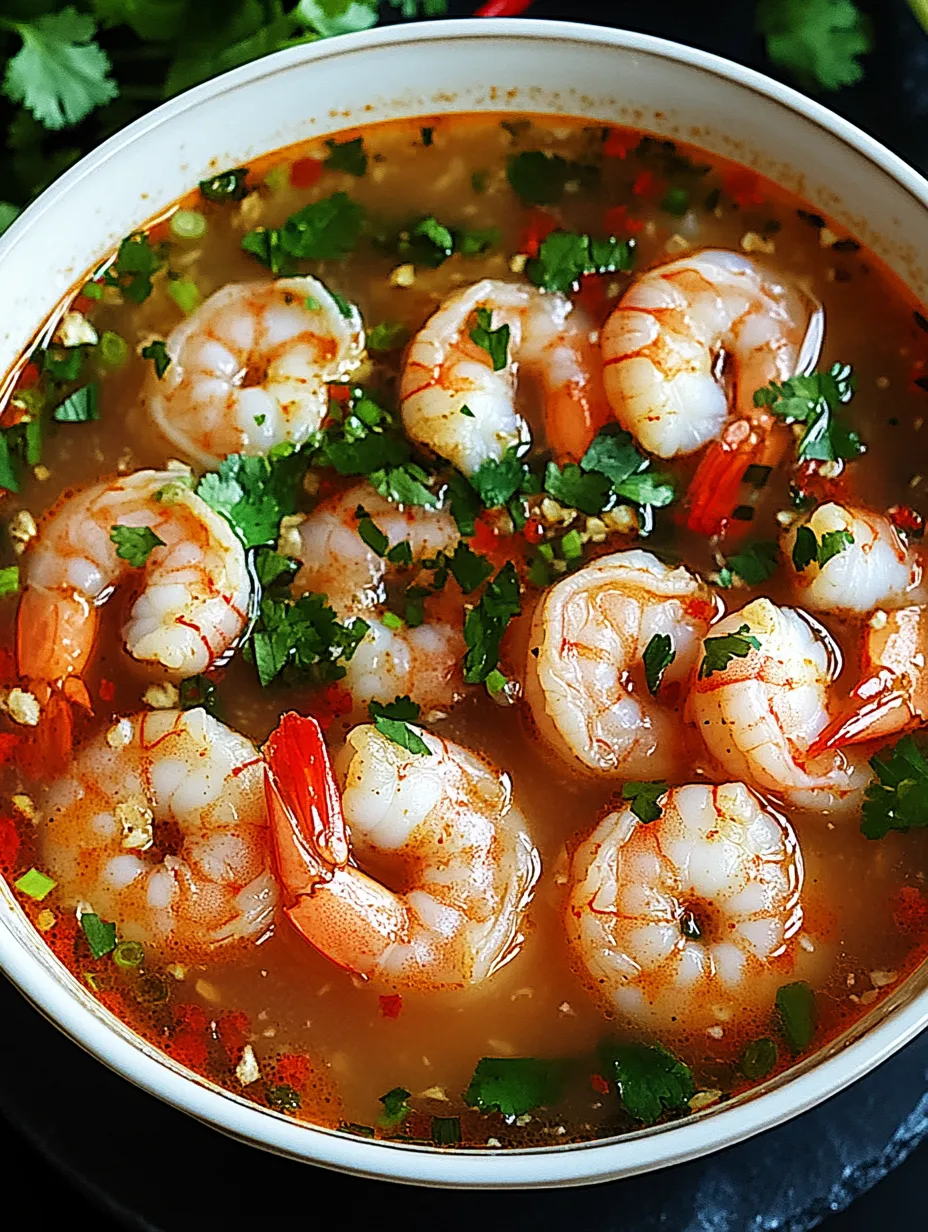 Eine Schale Garnelensuppe mit Frühlingszwiebeln.