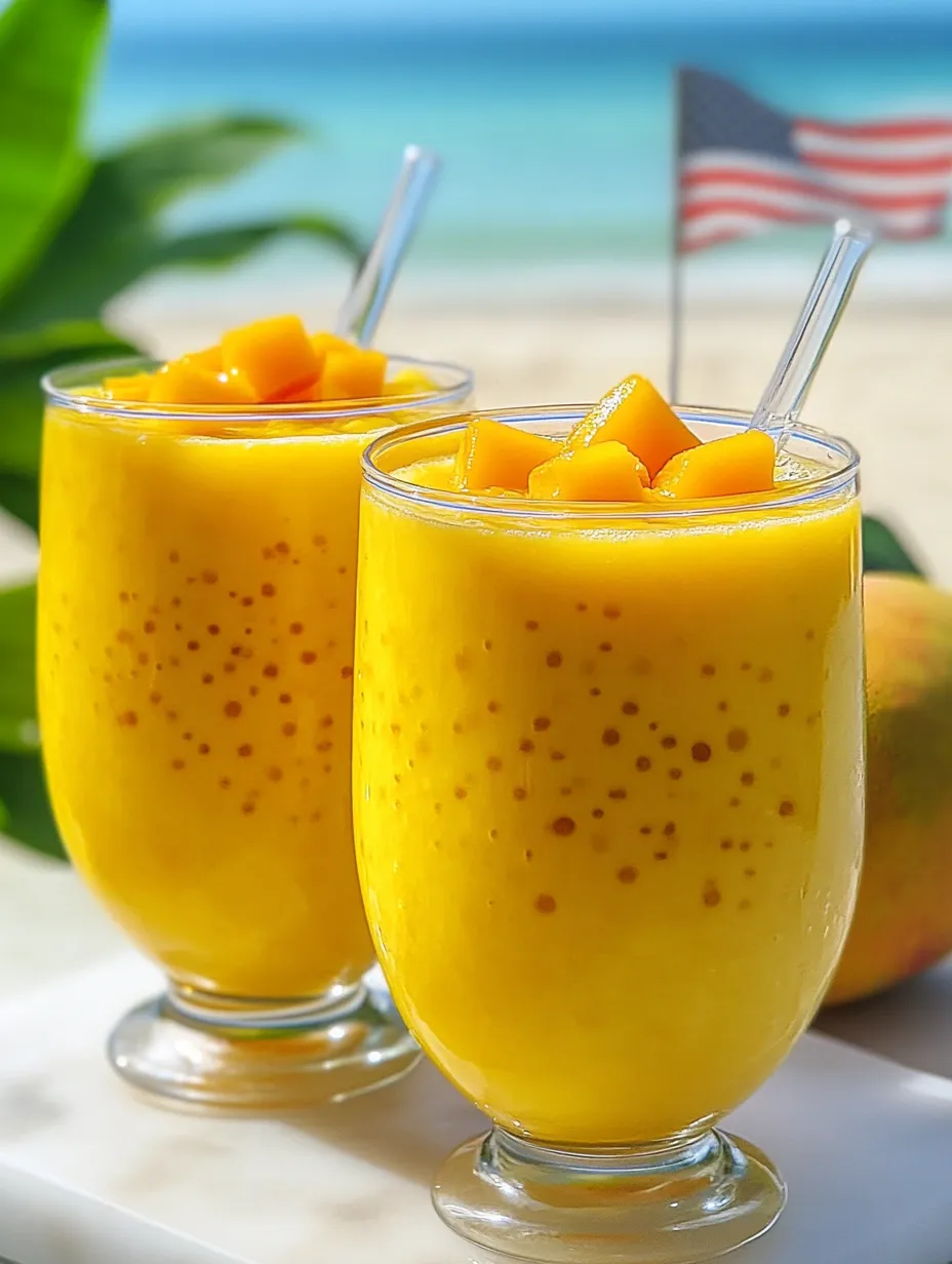 Zwei Gläser mit Orangensaft und Früchten darin.