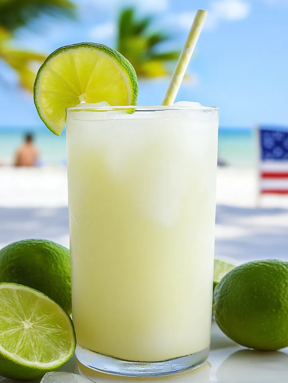 Ein Glas Limolimonade mit Strohhalm.