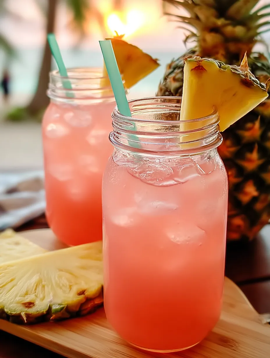 Zwei Gläser pinke Limonade mit Strohhalmen, trinkfertig.