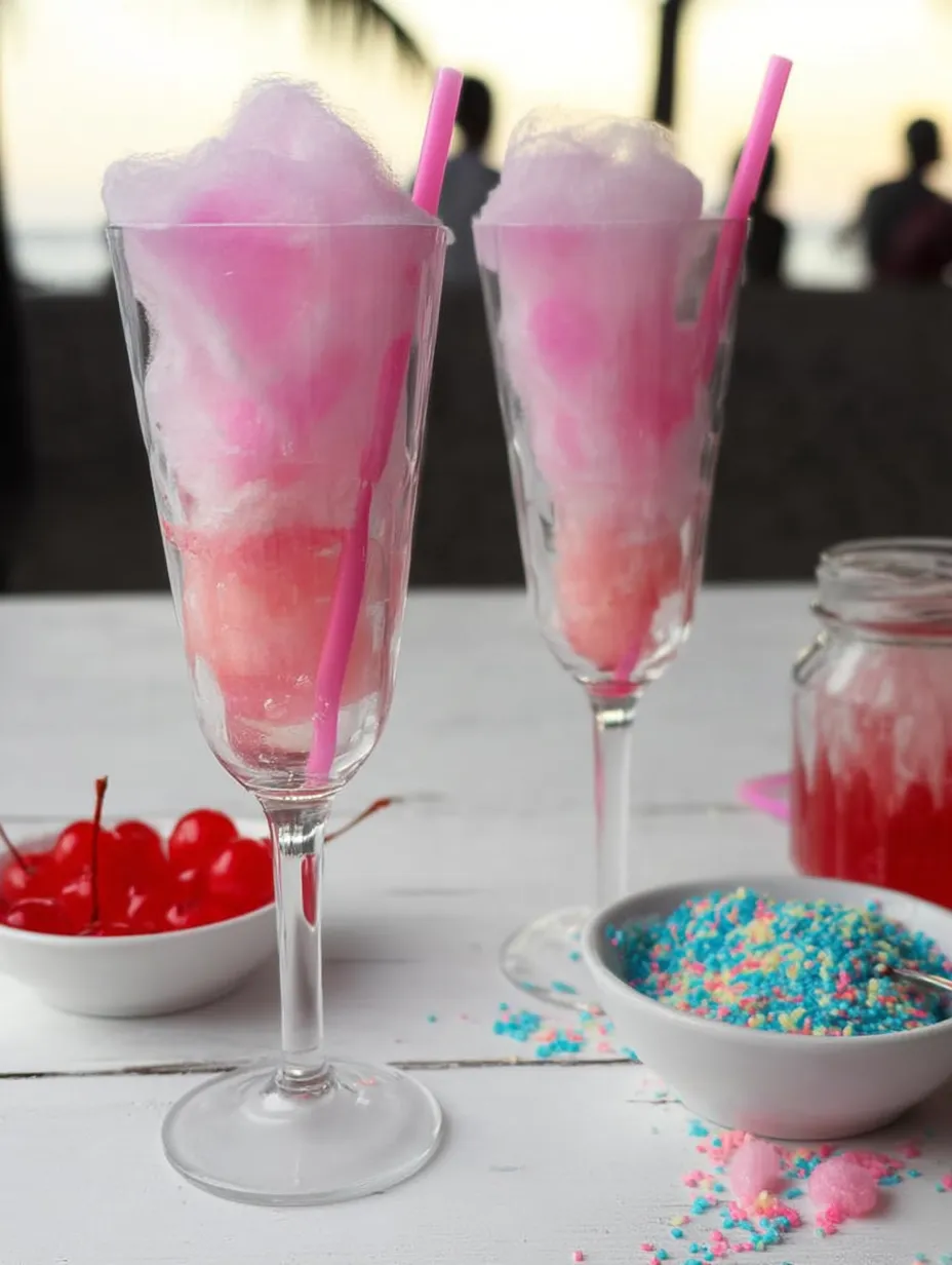 Zwei Gläser mit rosafarbener Zuckerwatte.