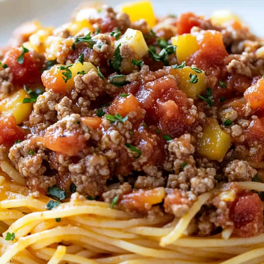 Eine Schüssel Spaghetti mit Fleischsoße.