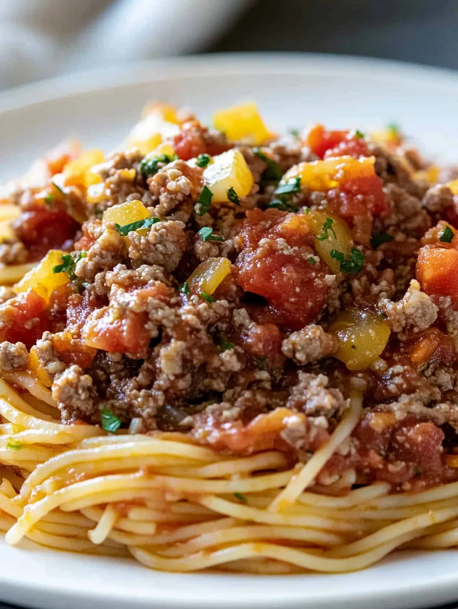 Ein Teller Spaghetti mit Fleischsoße.