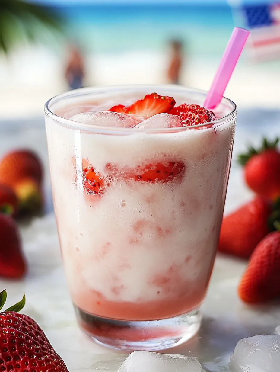 Ein Glas Erdbeermilch mit rosa Strohhalm.