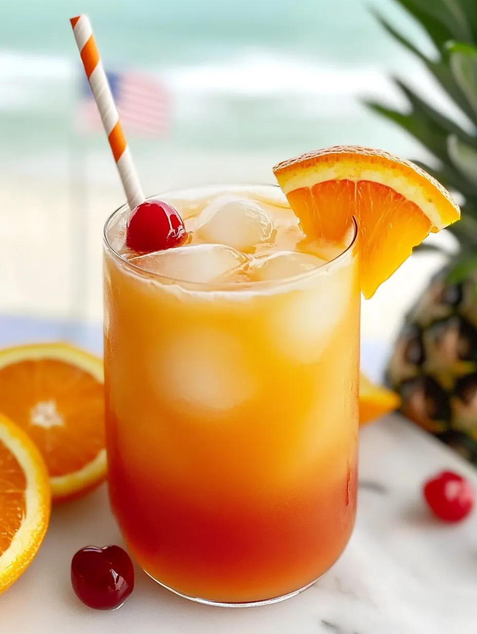 Ein Glas Orangensaft mit Cocktailkirsche oben drauf.