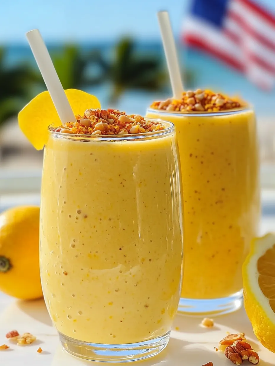 Zwei Gläser Orangensaft mit Zitronenscheiben on top.