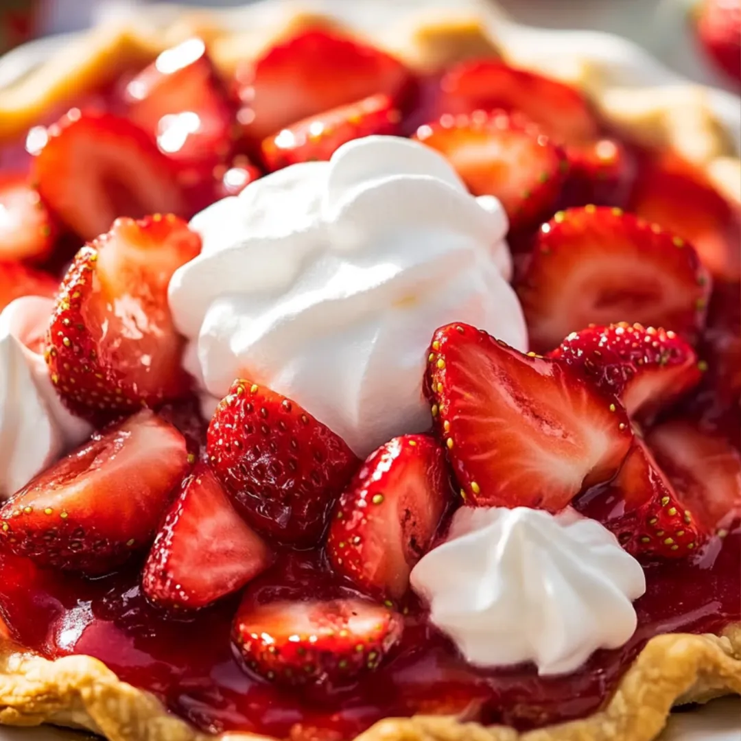 Ein Stück Erdbeertorte mit Sahne und frischen Erdbeeren.
