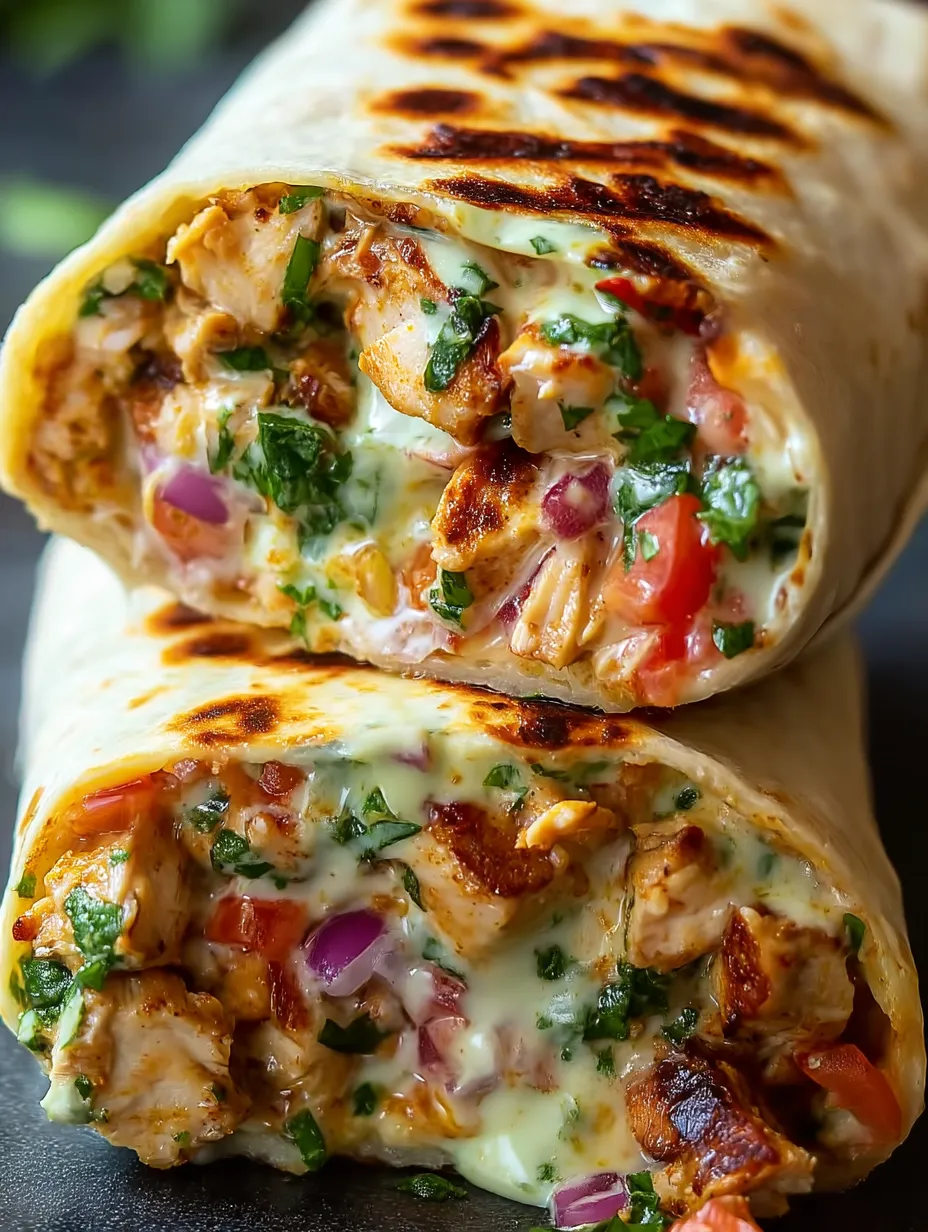 Ein Burrito mit Hähnchen, Tomaten und Käse.