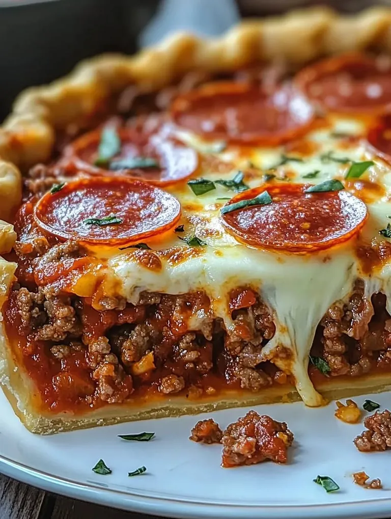 Ein Stück Pizza mit Salami und Käse.