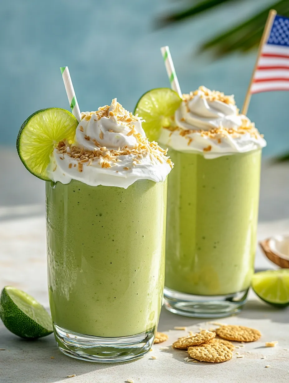 Zwei Gläser grüner Smoothie und Limetten nebendran.