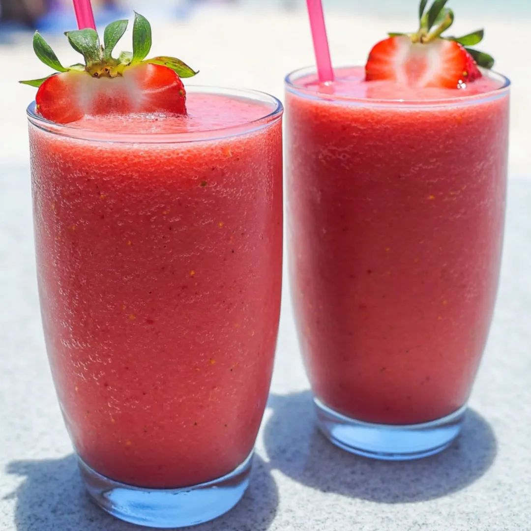 Zwei Gläser mit Erdbeer-Smoothie.