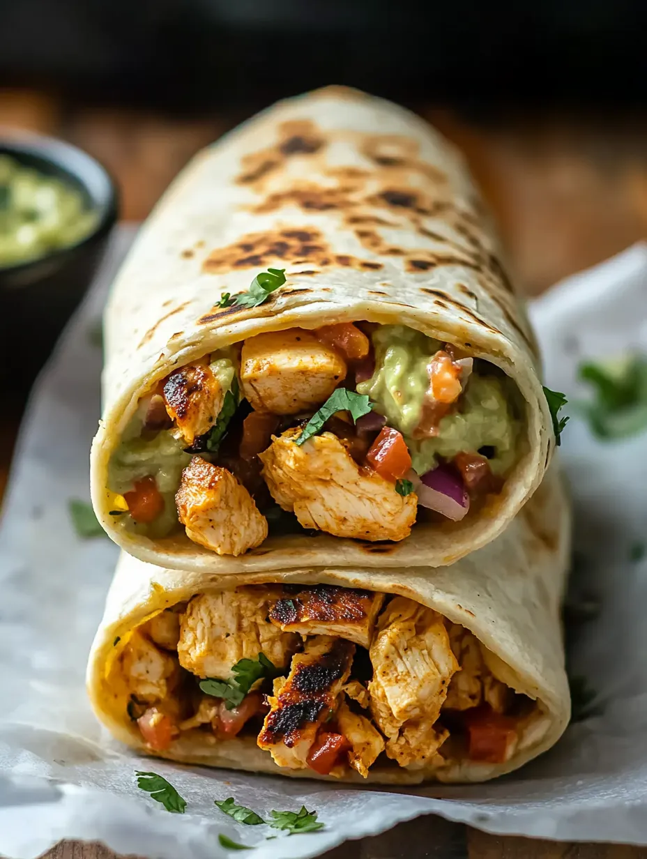 Ein Burrito mit Hähnchen und Gemüse.