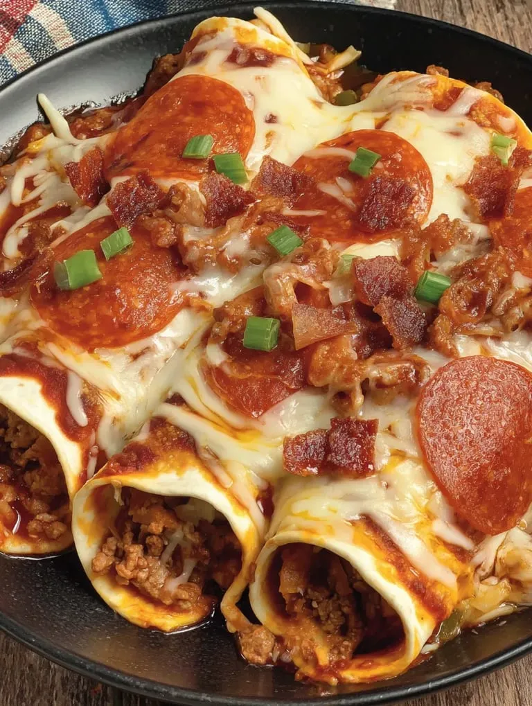 Eine Pizza mit Peperonisalami und geschmolzenem Käse.