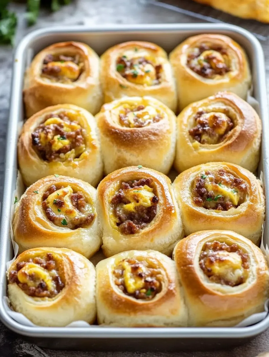 Ein Backblech mit Käse-Röllchen und Fleisch.