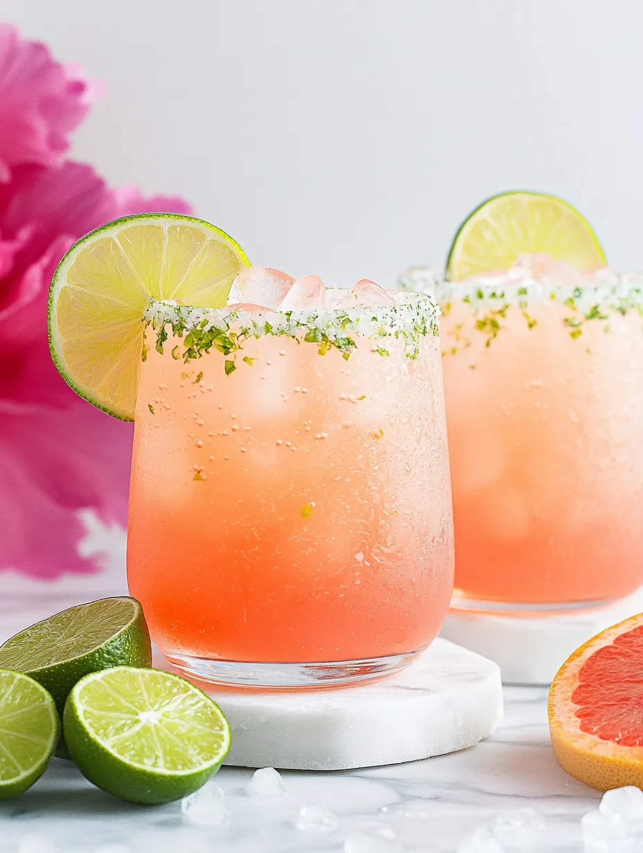 Zwei Gläser pinke Drinks mit Limetten.