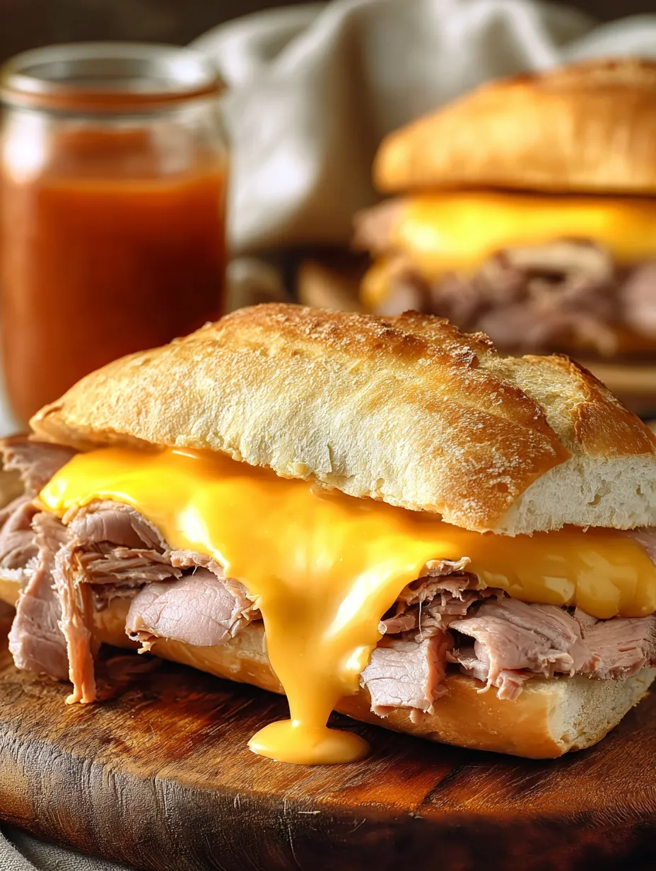 Makroaufnahme eines Sandwichs mit Käse und Fleisch.