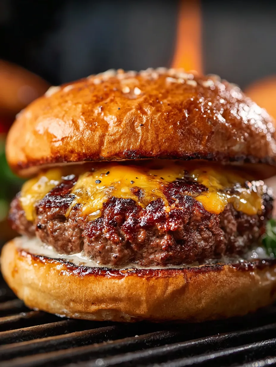 Ein Burger mit Käse im Brötchen.
