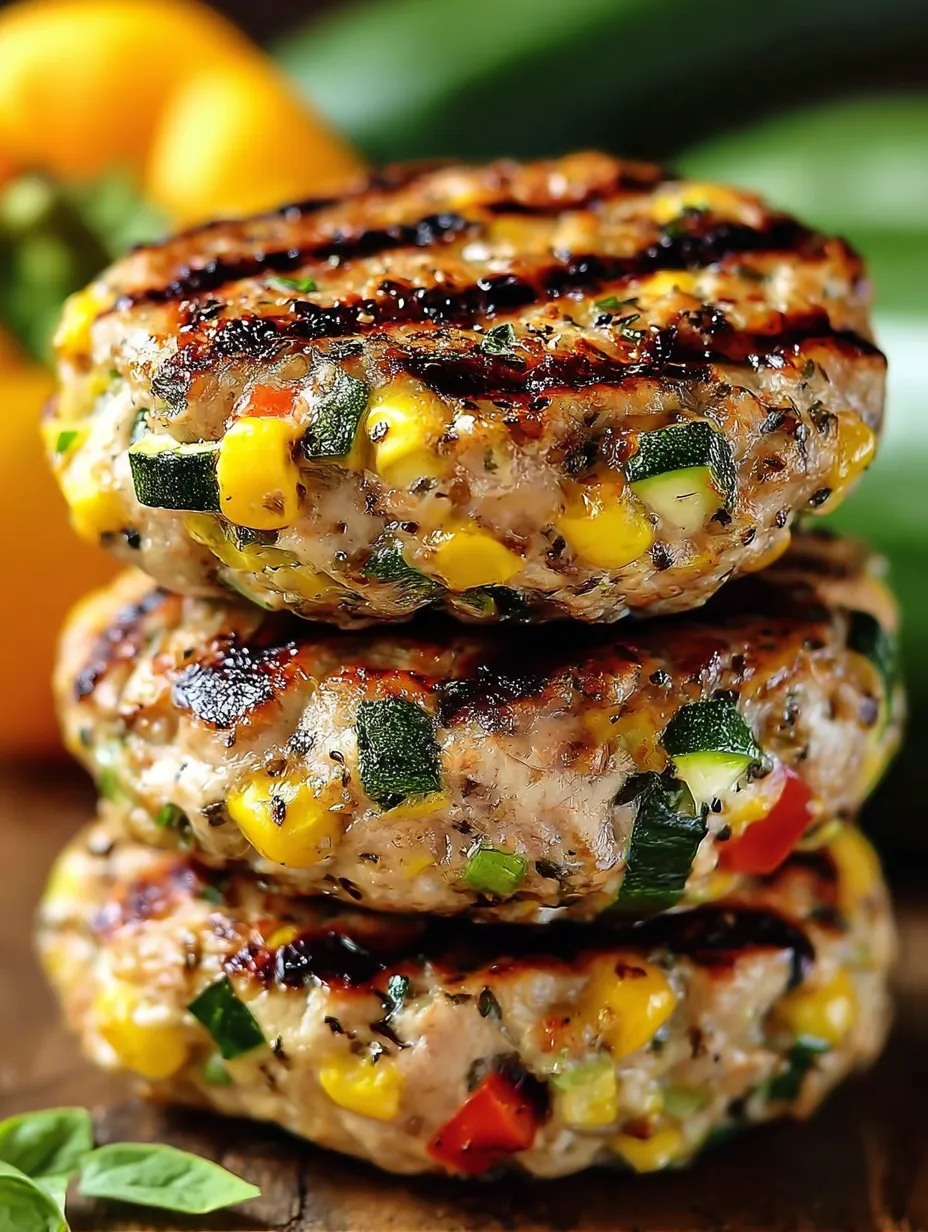 Burger-Turm mit Mais und Zucchini.