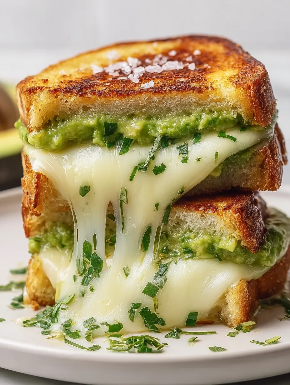 Ein Stapel Avocado-Käsetoasts.