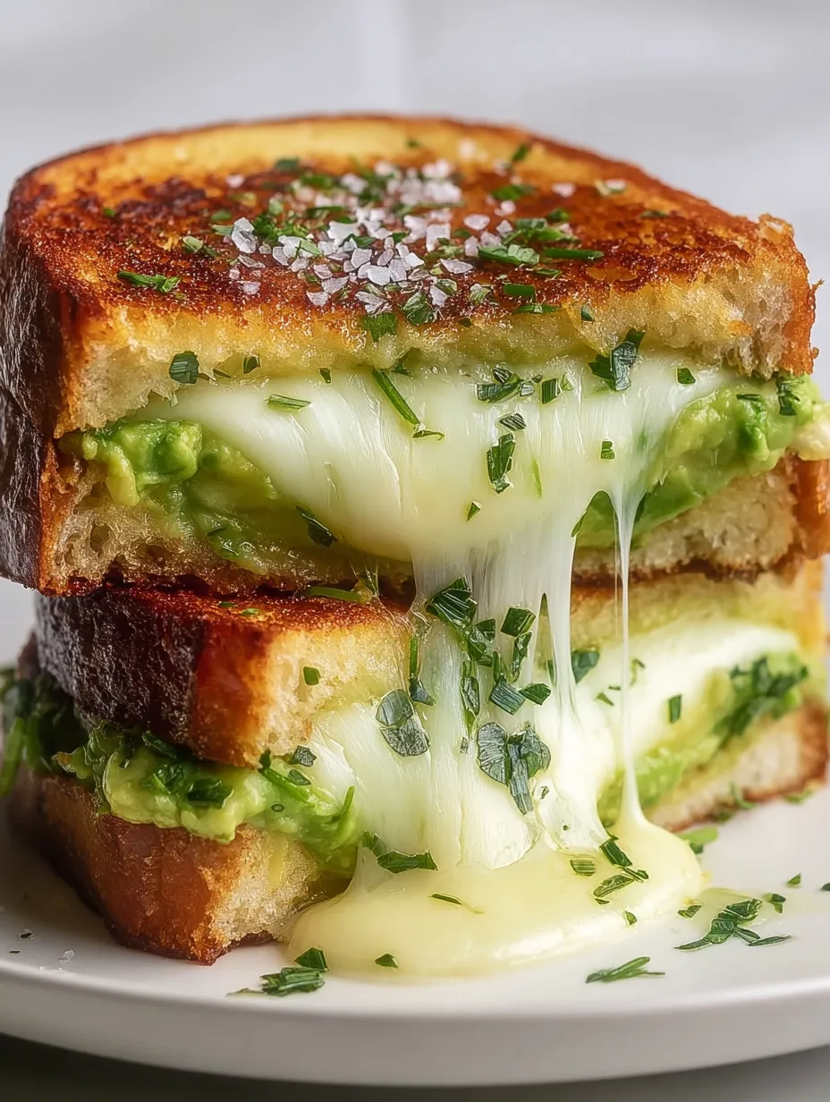Ein Sandwich mit Käse und Avocado.