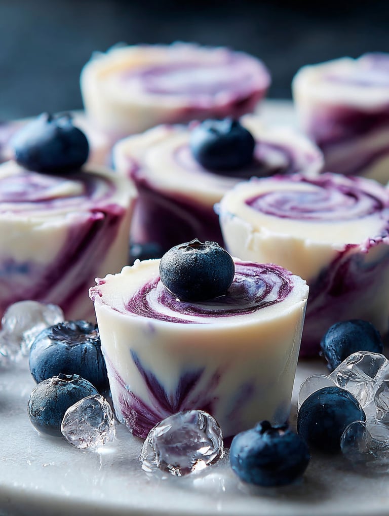 Blaubeer Häppchen mit gefrorenem griechischen Joghurt.