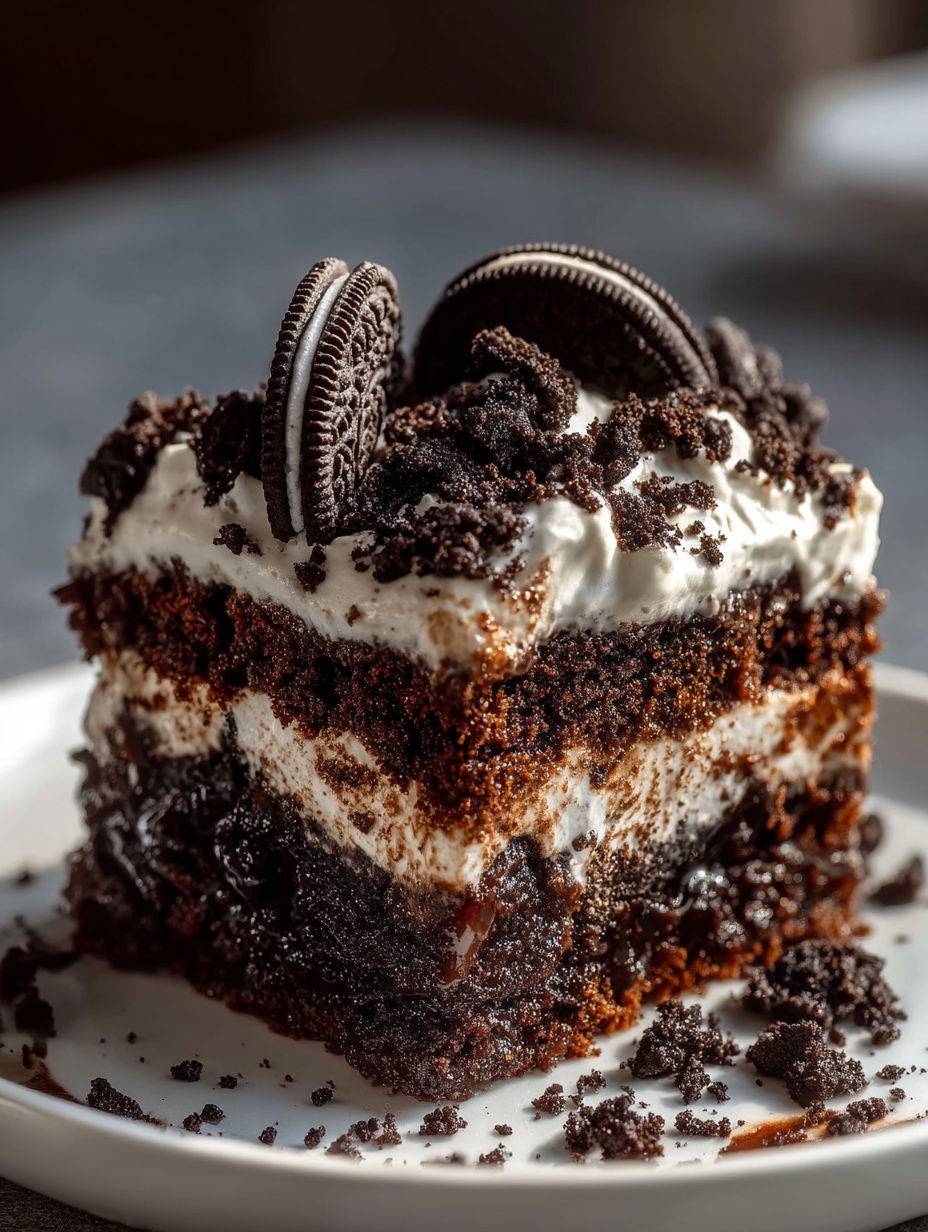 Ein Stück Oreo Schichtkuchen.