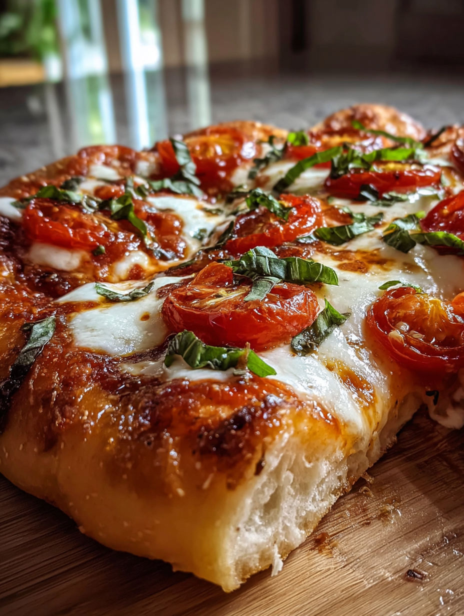 Nahaufnahme einer Margherita Pizza.