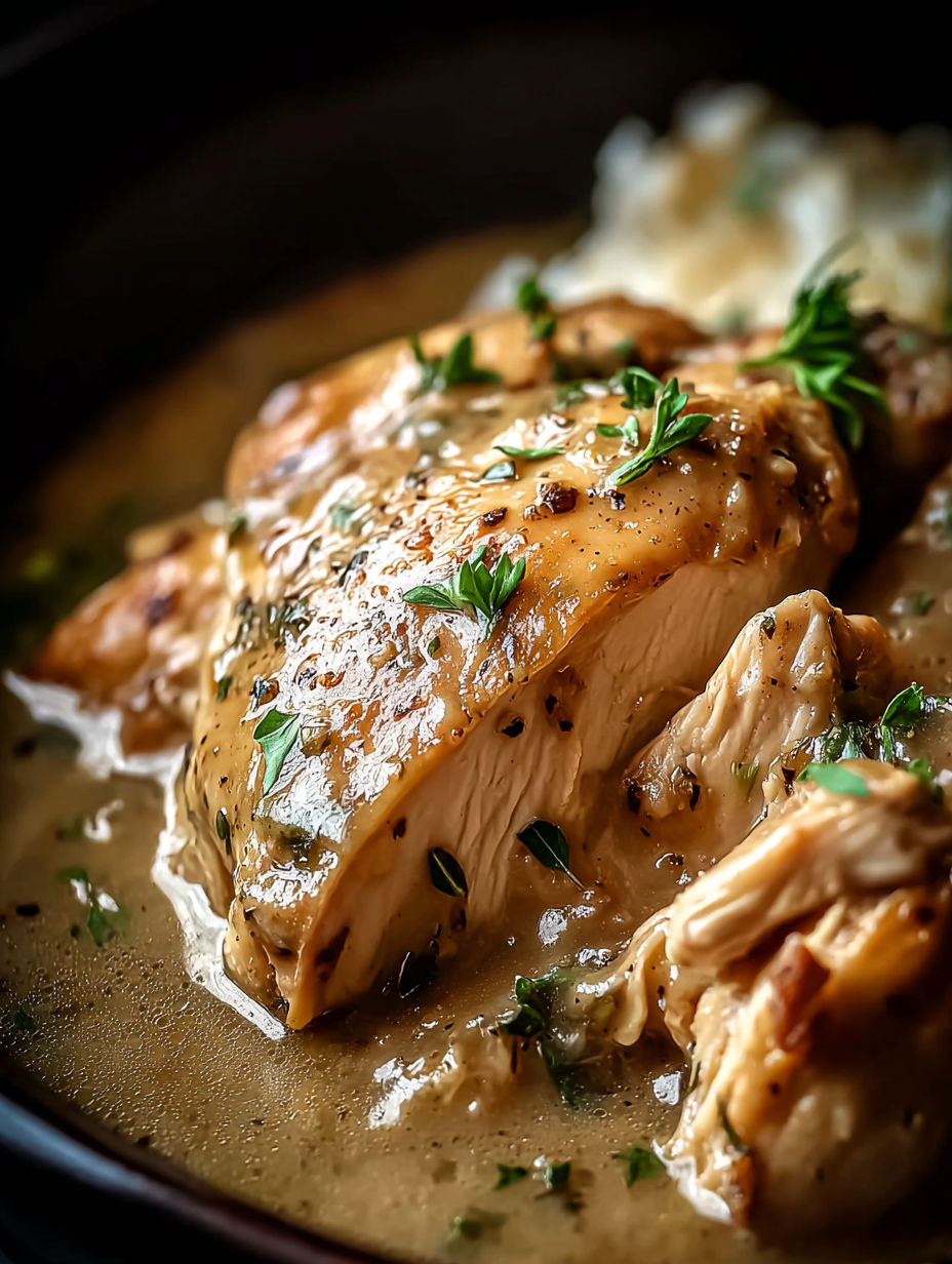 Nahaufnahme von Hähnchenbrust im Slow Cooker.