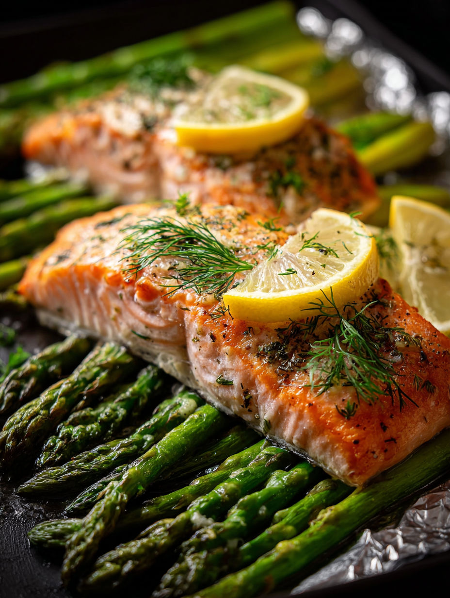 Ein Teller mit Lachs, garniert mit Zitrone und Dill.