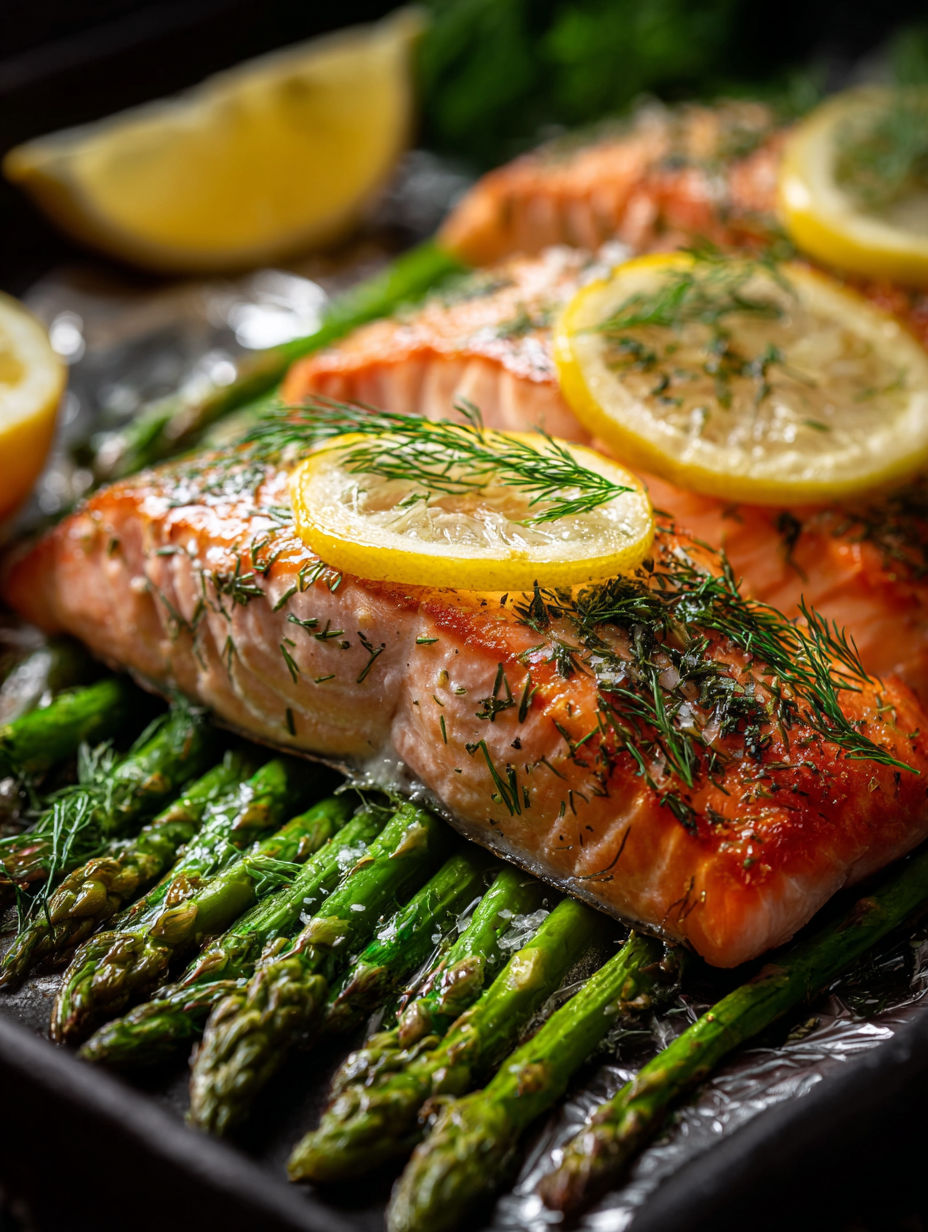 Ein Teller Lachs mit Zitrone und Dill obendrauf.