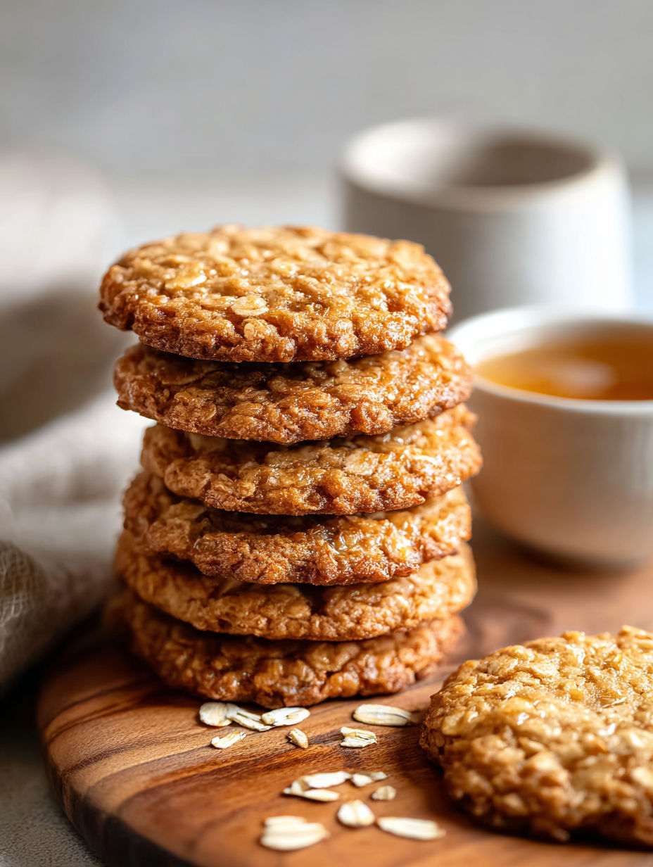 Ein Stapel leckerer Honig-Haferkekse.