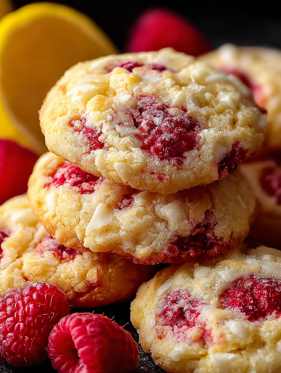 Ein Stapel Kekse mit Zitrone und Himbeergeschmack.