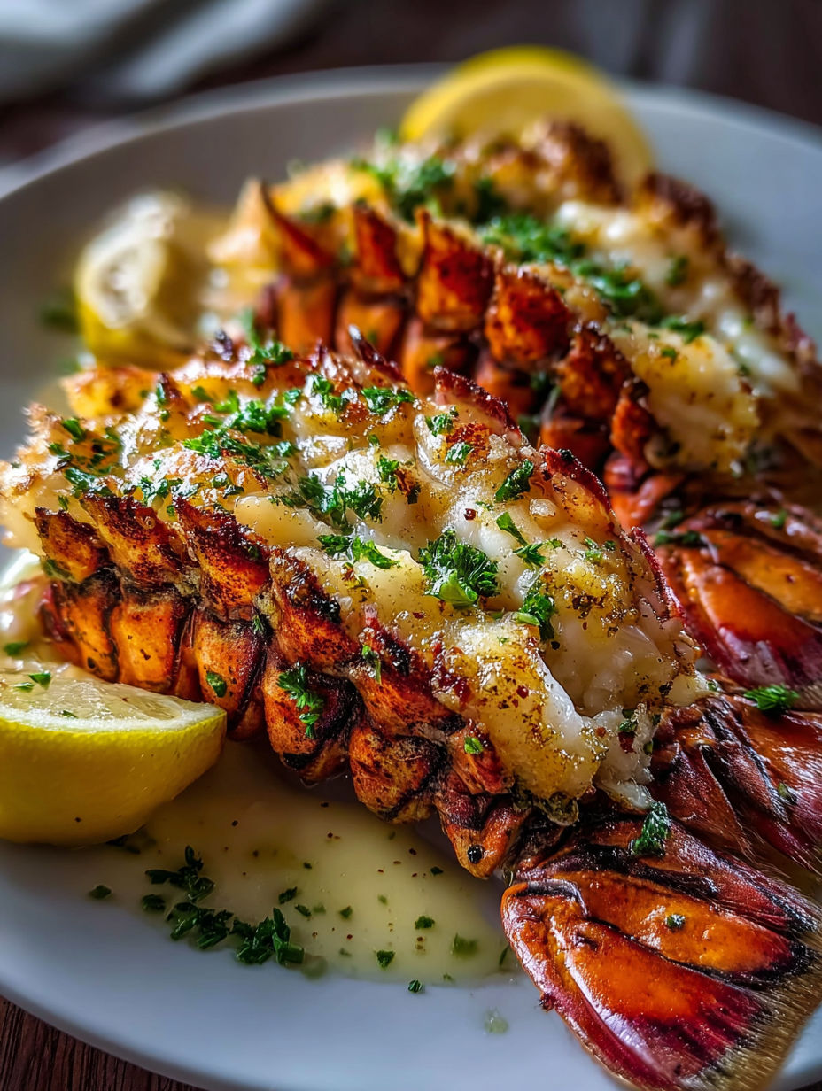 Gegrillte Hummerschwänze mit Knoblauch-Zitronen-Butter.