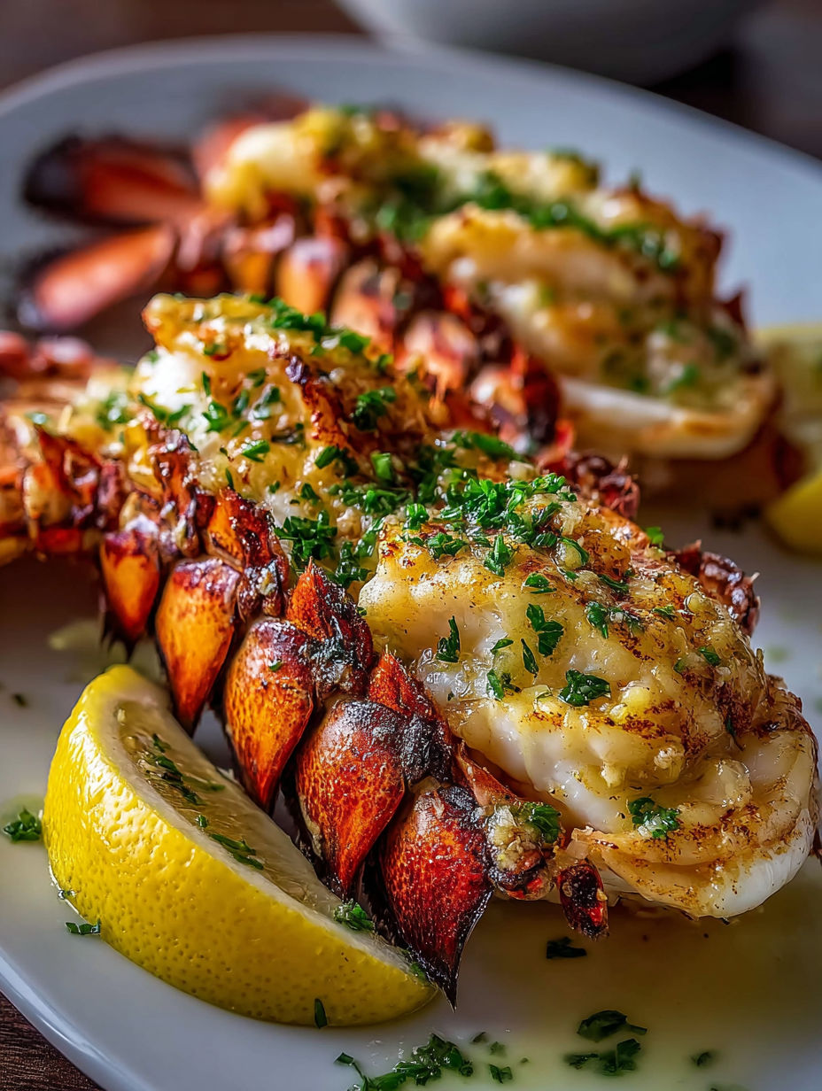 Gegrillte Hummerschwänze mit Knoblauch-Zitronen-Butter.