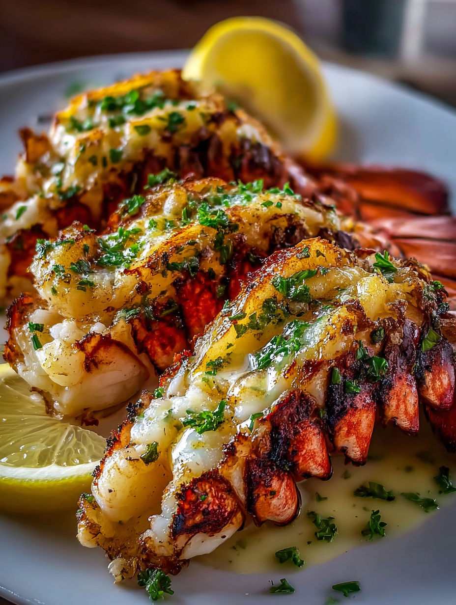 Gegrillte Hummerschwänze mit Knoblauch-Zitronen-Butter.