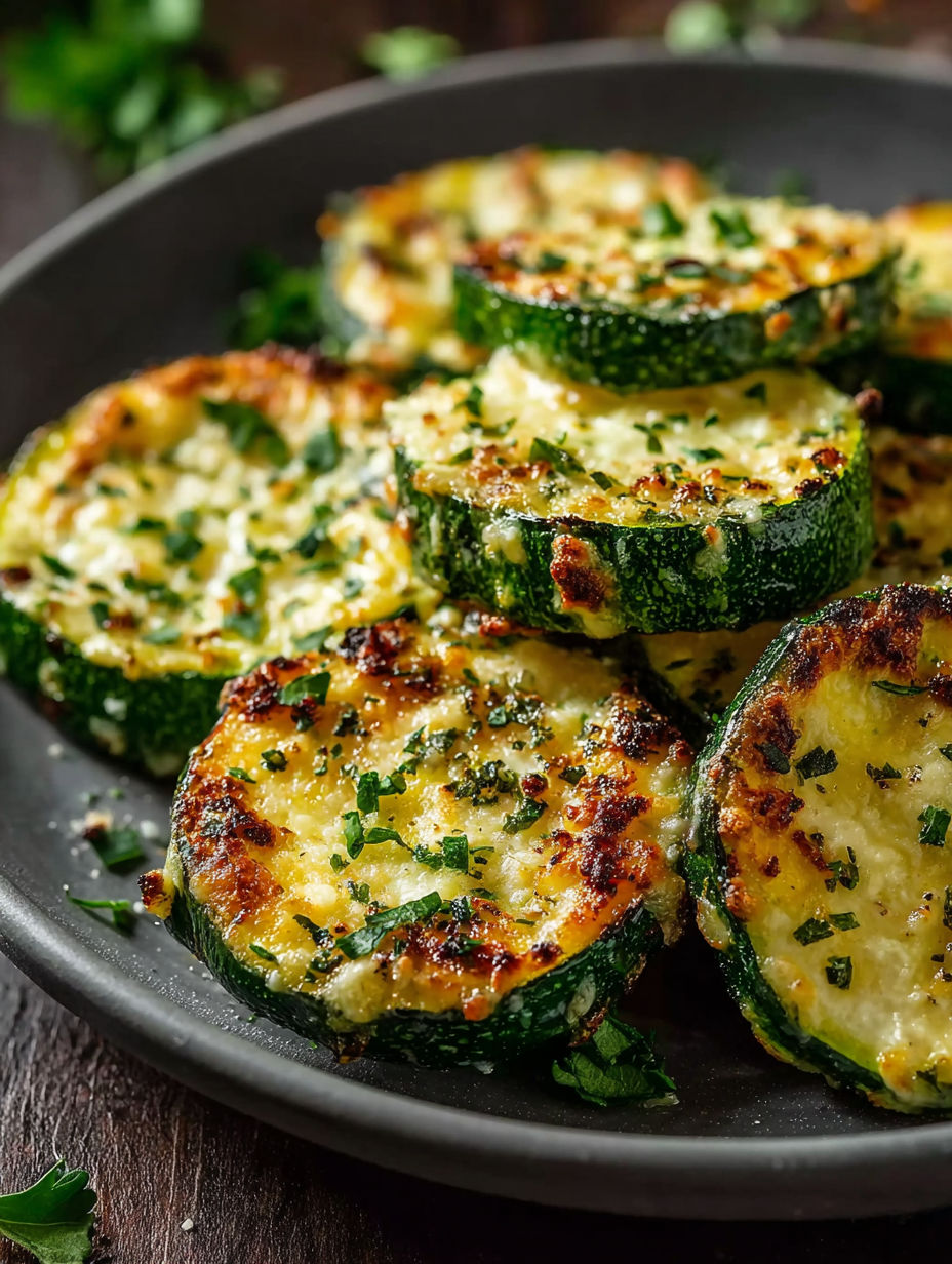 Teller mit Knoblauch-Zucchinisteaks.