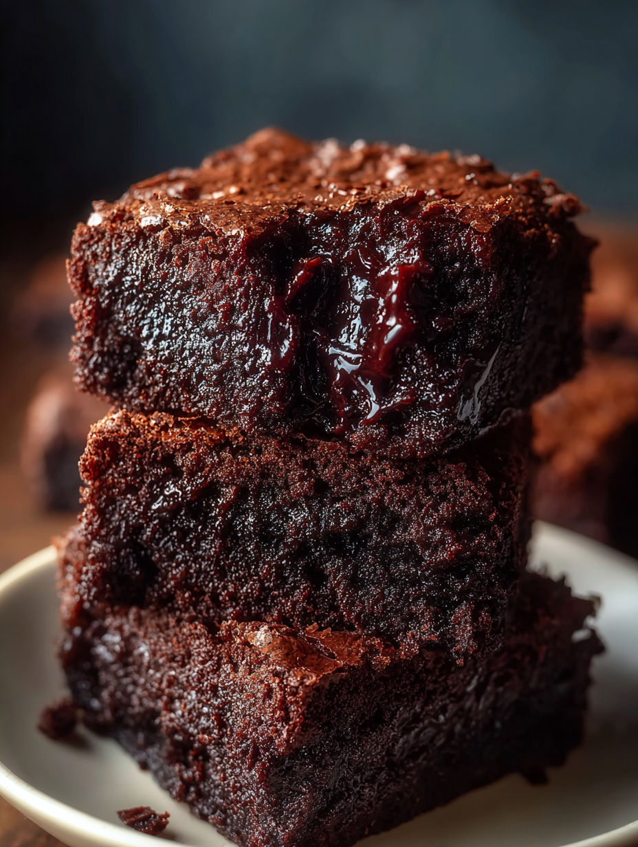 Ein Stapel Brownies mit Schokoglasur.