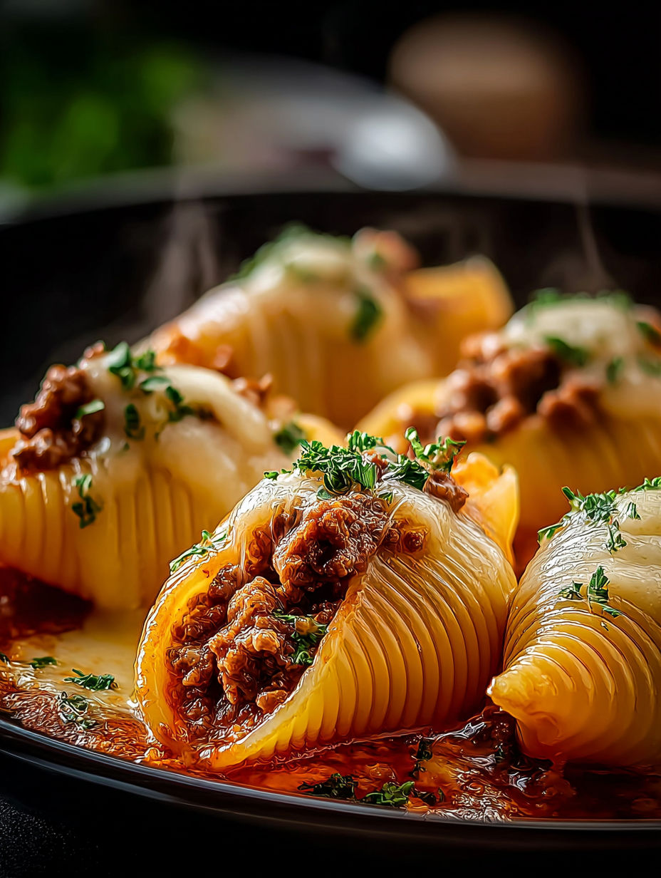 Verschiedene Nudelgerichte auf einem Teller angerichtet.