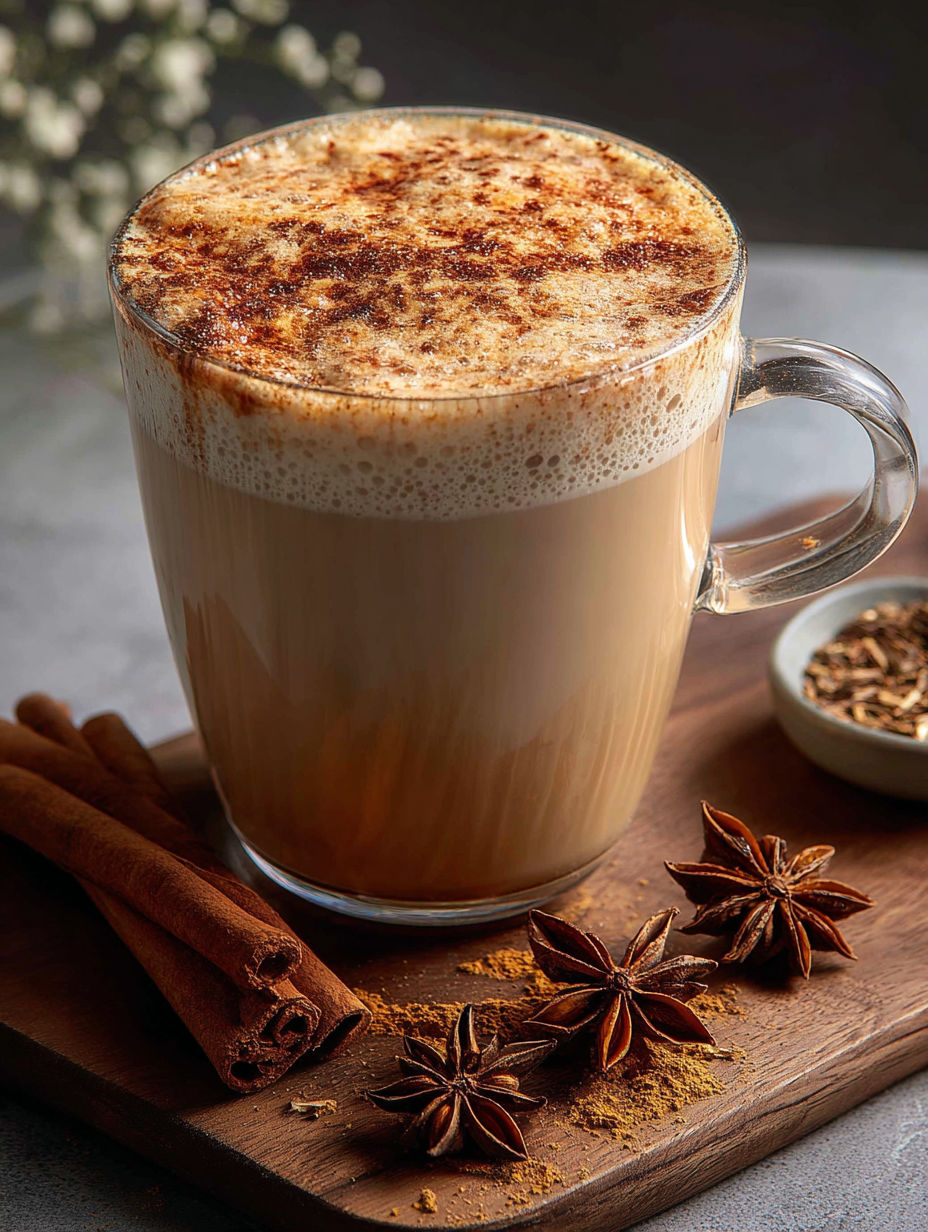 Eine Tasse Kaffee mit Löffel darin.