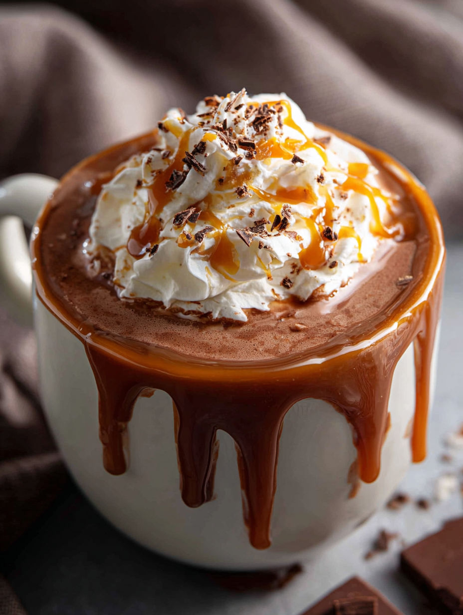 Eine Tasse gesalzene Karamell-Hot Chocolate.