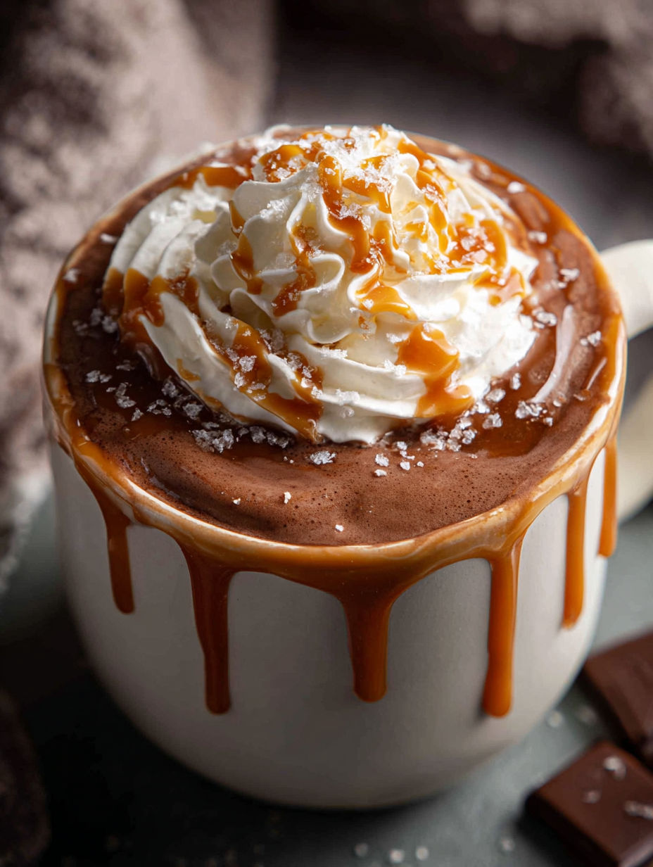 Eine Tasse gesalzene Karamell-Hot Chocolate.