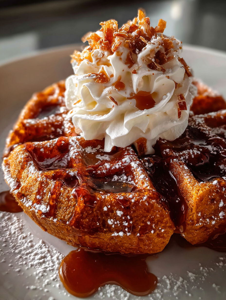 Ein Teller mit lockeren Lebkuchenwaffeln, verziert mit Sahne.