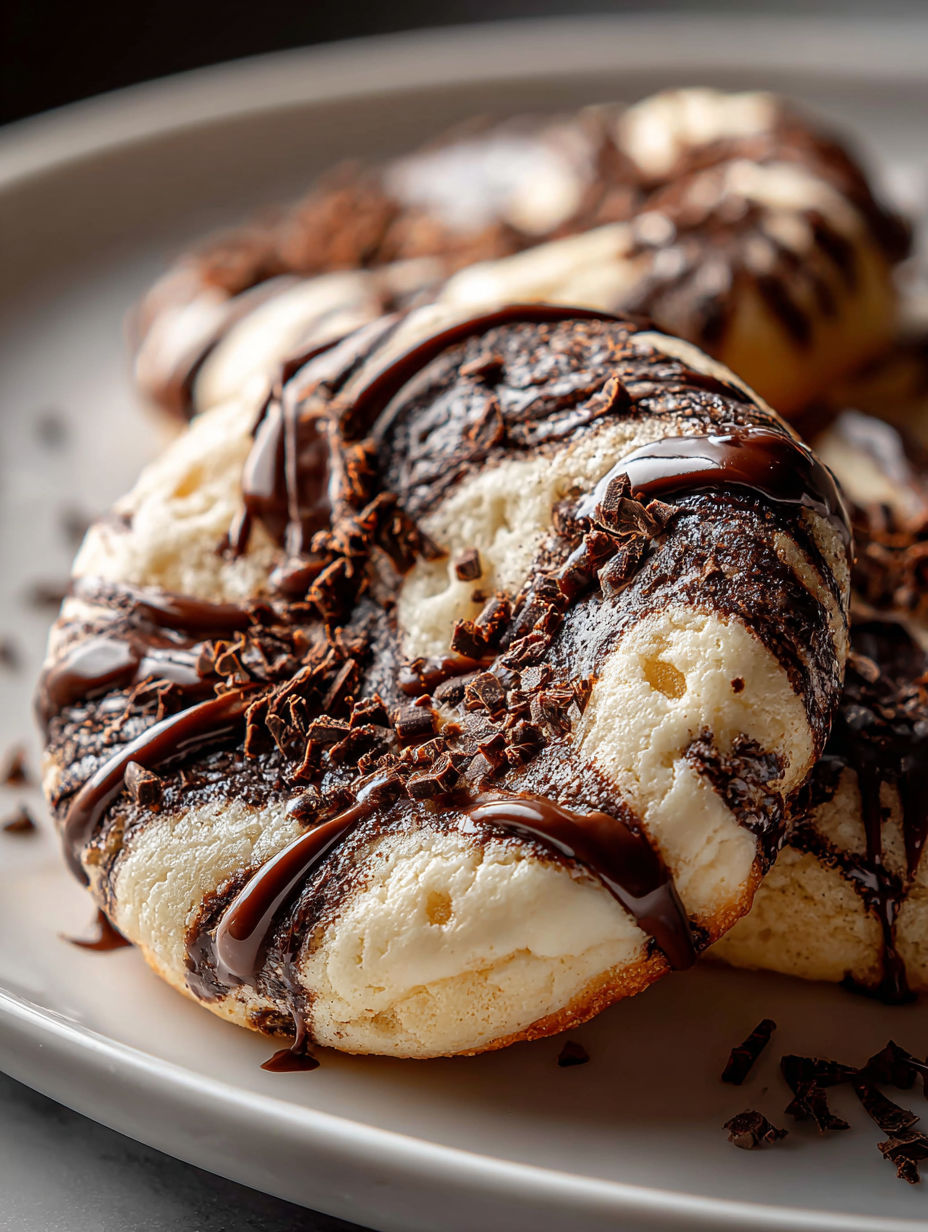 Ein Teller mit Schoko-Marshmallow-Wirbelkeksen.