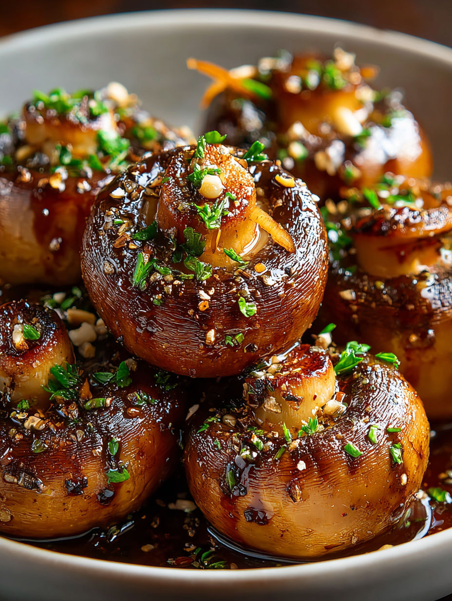 Pilze in Knoblauchbutter mit Gewürzen.