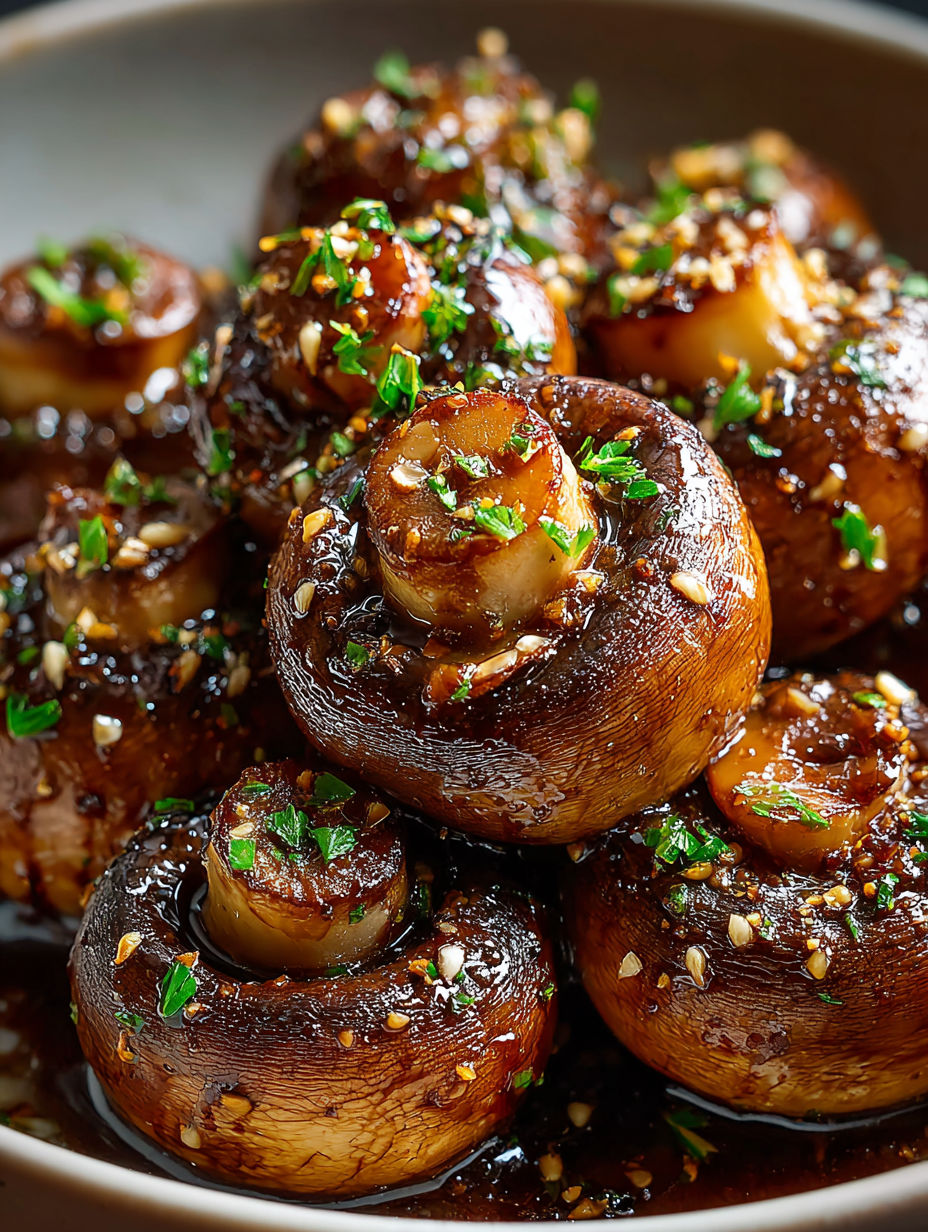Pilze mit Knoblauchbutter und Kräutern.